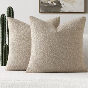 Pack of 2 Oatmeal Decorative Throw Pillow Covers 18x18 Inch Soft Cozy